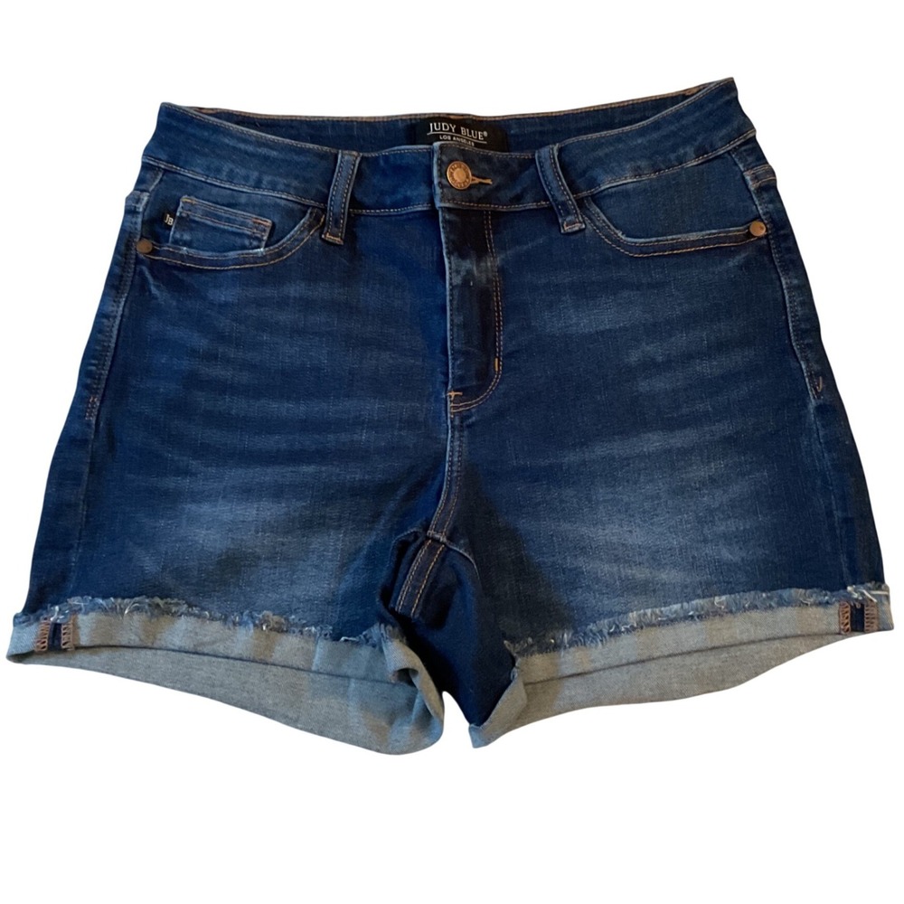 Judy Blue Los‎ Angeles Dark Wash Frayed Cuffed Denim Shorts Womens Size Medium